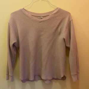 Cozy Uniqlo Beige V-Neck Waffle Long Sleeve Top